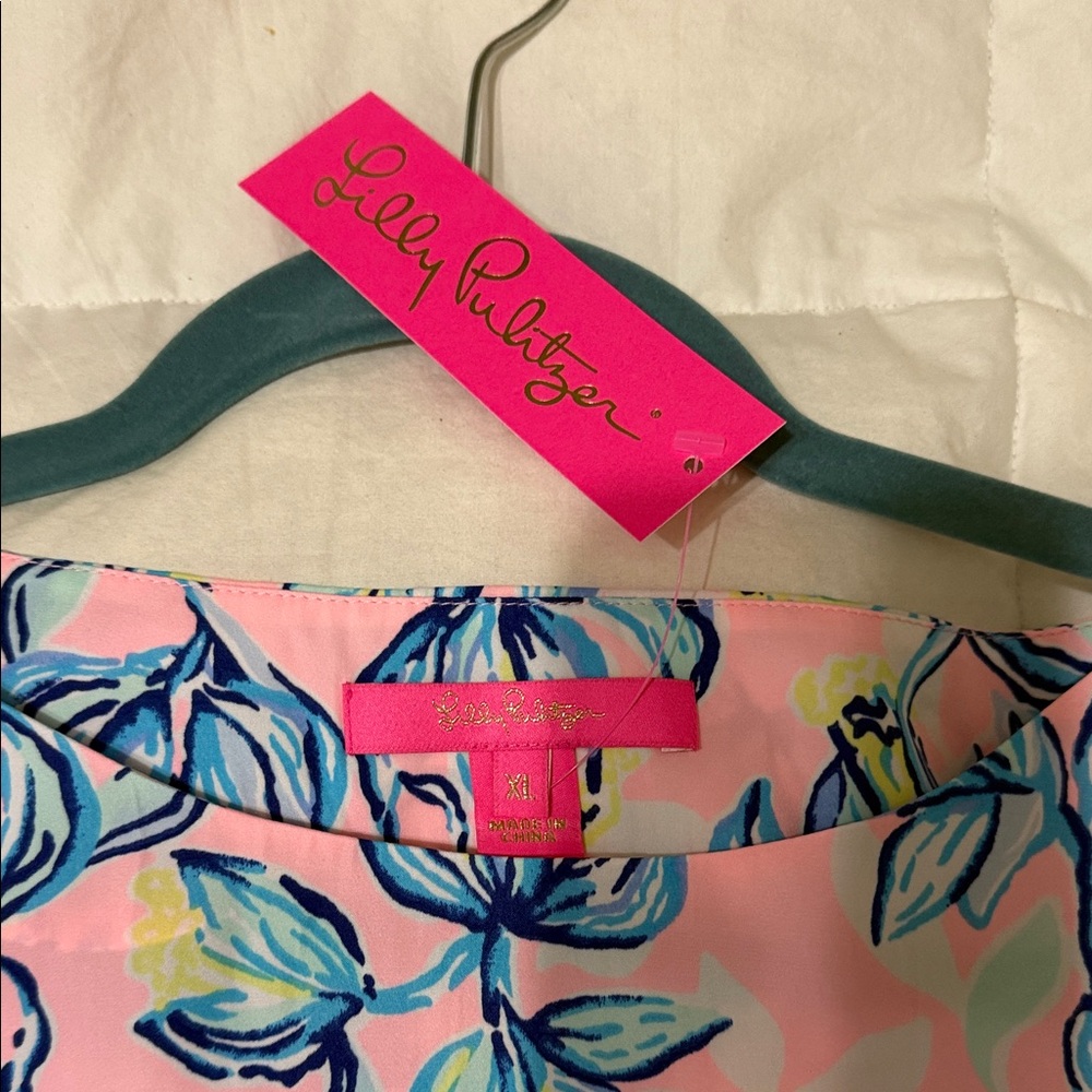 Lilly Pulitzer Maisel Pink Blue Top Floral Long Sleeve Gold Buttons NEW XL 14 16 - Picture 2 of 13